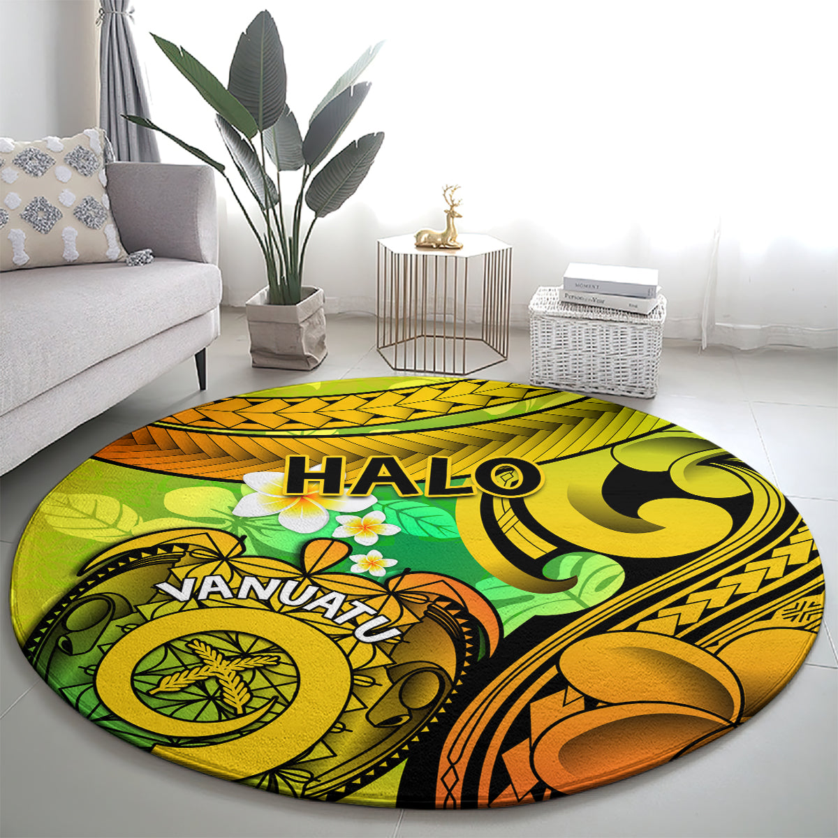 Halo Vanuatu Round Carpet Sand Drawing Turtle Polynesian Tropical Flowers LT14 - Polynesian Pride