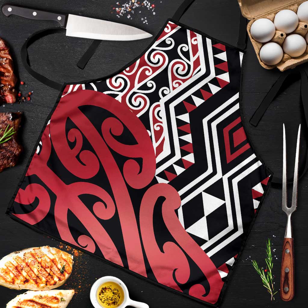 New Zealand Apron Aotearoa Kowhaiwhai Mix Taniko Art - Red - Polynesian Pride