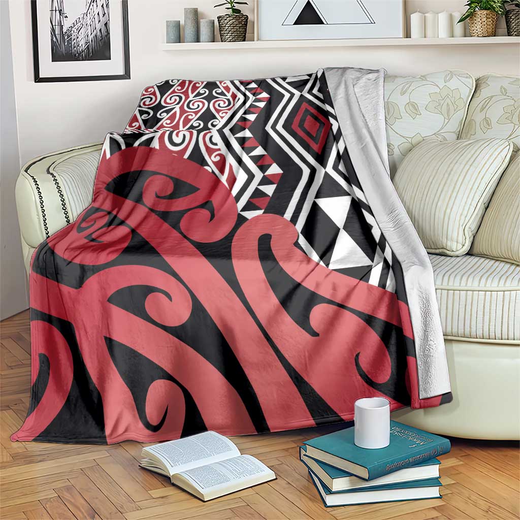 New Zealand Blanket Aotearoa Kowhaiwhai Mix Taniko Art - Red