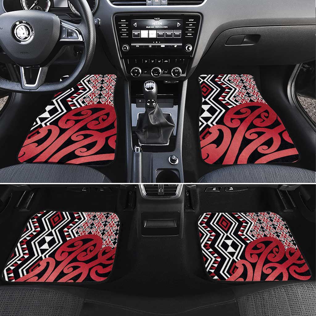 New Zealand Car Mats Aotearoa Kowhaiwhai Mix Taniko Art - Red