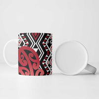 New Zealand Ceramic Mug Aotearoa Kowhaiwhai Mix Taniko Art - Red - Polynesian Pride
