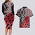 New Zealand Couples Matching Long Sleeve Bodycon Dress and Hawaiian Shirt Aotearoa Kowhaiwhai Mix Taniko Art - Red