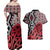 New Zealand Couples Matching Off Shoulder Maxi Dress and Hawaiian Shirt Aotearoa Kowhaiwhai Mix Taniko Art - Red