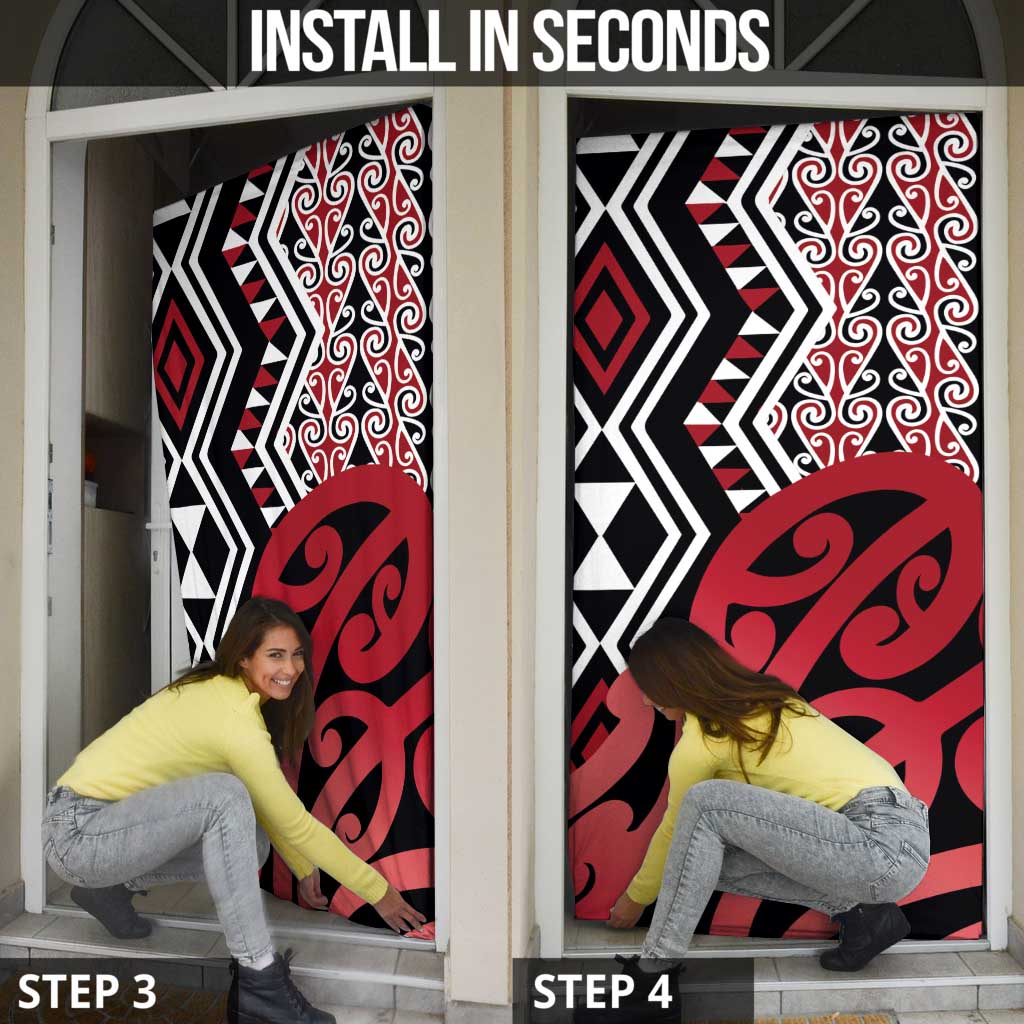New Zealand Door Cover Aotearoa Kowhaiwhai Mix Taniko Art - Red - Polynesian Pride
