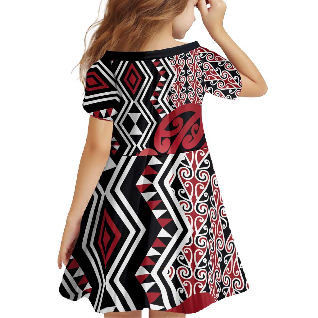 New Zealand Family Matching Summer Maxi Dress and Hawaiian Shirt Aotearoa Kowhaiwhai Mix Taniko Art - Red LT14 - Polynesian Pride