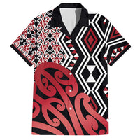 New Zealand Family Matching Summer Maxi Dress and Hawaiian Shirt Aotearoa Kowhaiwhai Mix Taniko Art - Red LT14 Dad's Shirt - Short Sleeve Red - Polynesian Pride