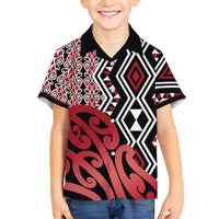 New Zealand Family Matching Summer Maxi Dress and Hawaiian Shirt Aotearoa Kowhaiwhai Mix Taniko Art - Red LT14 Son's Shirt Red - Polynesian Pride