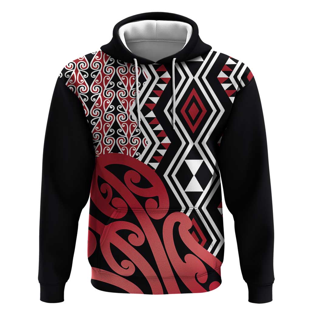 New Zealand Hoodie Aotearoa Kowhaiwhai Mix Taniko Art - Red