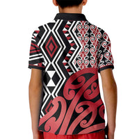 New Zealand Kid Polo Shirt Aotearoa Kowhaiwhai Mix Taniko Art - Red