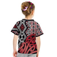 New Zealand Kid T Shirt Aotearoa Kowhaiwhai Mix Taniko Art - Red