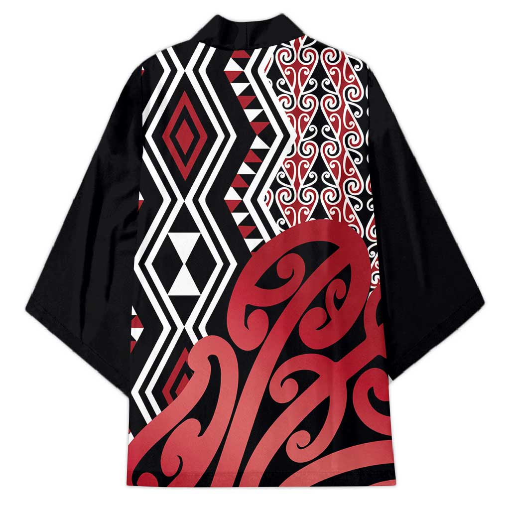 New Zealand Kimono Aotearoa Kowhaiwhai Mix Taniko Art - Red - Polynesian Pride