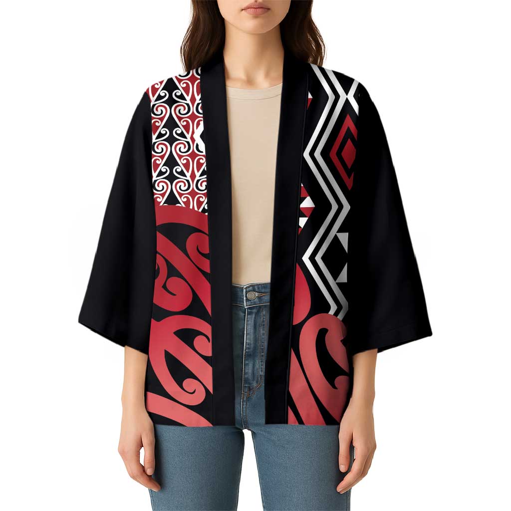 New Zealand Kimono Aotearoa Kowhaiwhai Mix Taniko Art - Red - Polynesian Pride