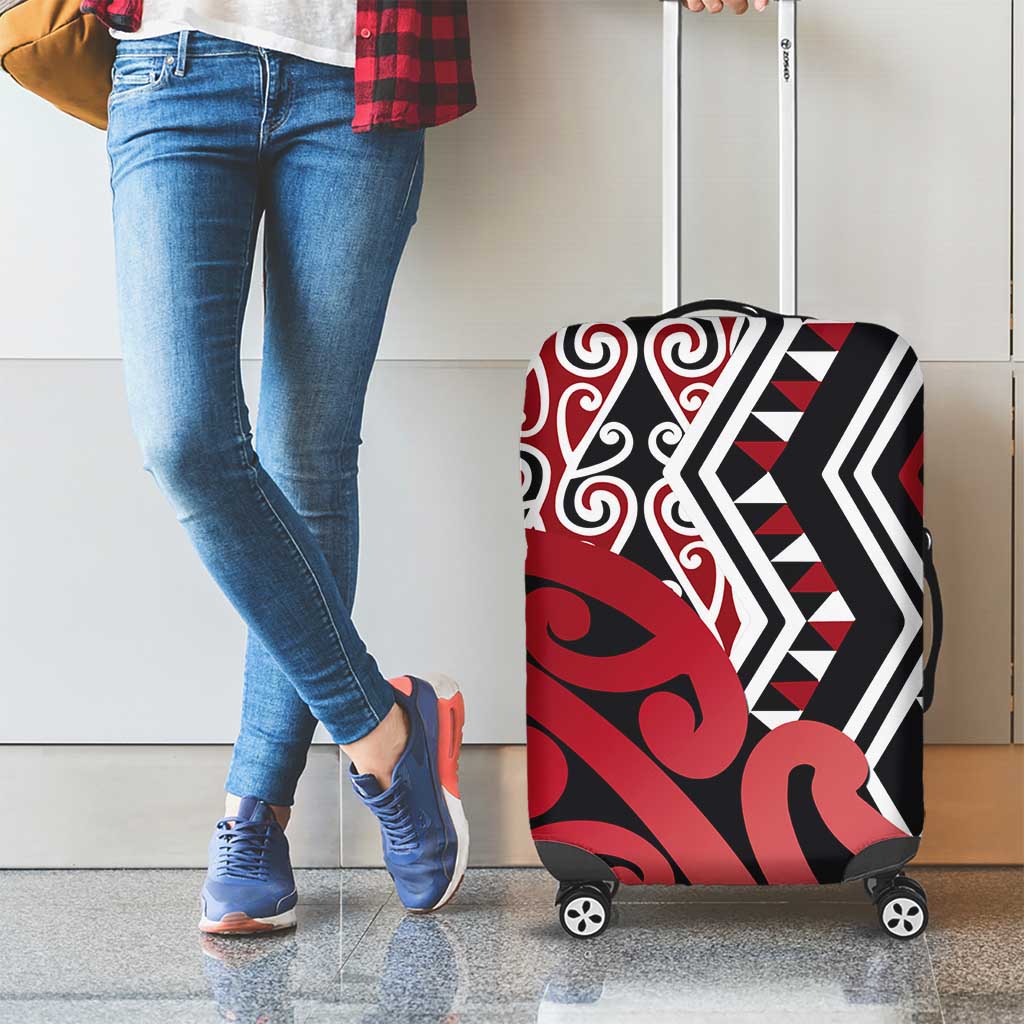 New Zealand Luggage Cover Aotearoa Kowhaiwhai Mix Taniko Art - Red
