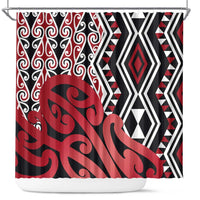 New Zealand Shower Curtain Aotearoa Kowhaiwhai Mix Taniko Art - Red