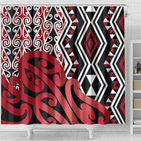 New Zealand Shower Curtain Aotearoa Kowhaiwhai Mix Taniko Art - Red