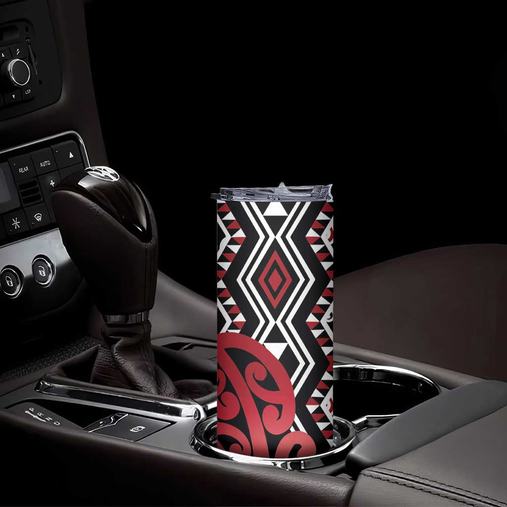 New Zealand Skinny Tumbler Aotearoa Kowhaiwhai Mix Taniko Art - Red LT14 - Polynesian Pride