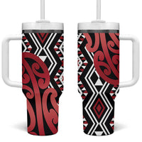 New Zealand Tumbler With Handle Aotearoa Kowhaiwhai Mix Taniko Art - Red LT14