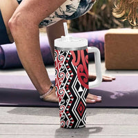 New Zealand Tumbler With Handle Aotearoa Kowhaiwhai Mix Taniko Art - Red LT14