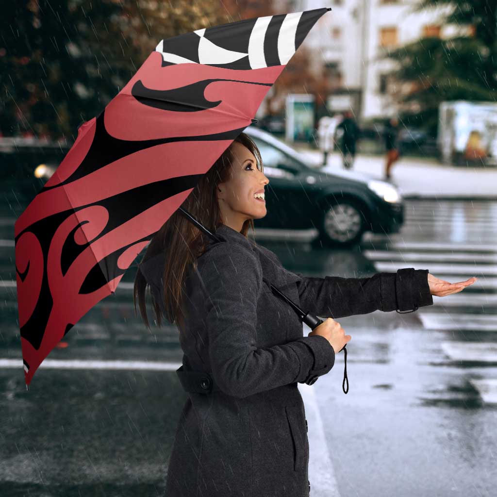 New Zealand Umbrella Aotearoa Kowhaiwhai Mix Taniko Art - Red - Polynesian Pride