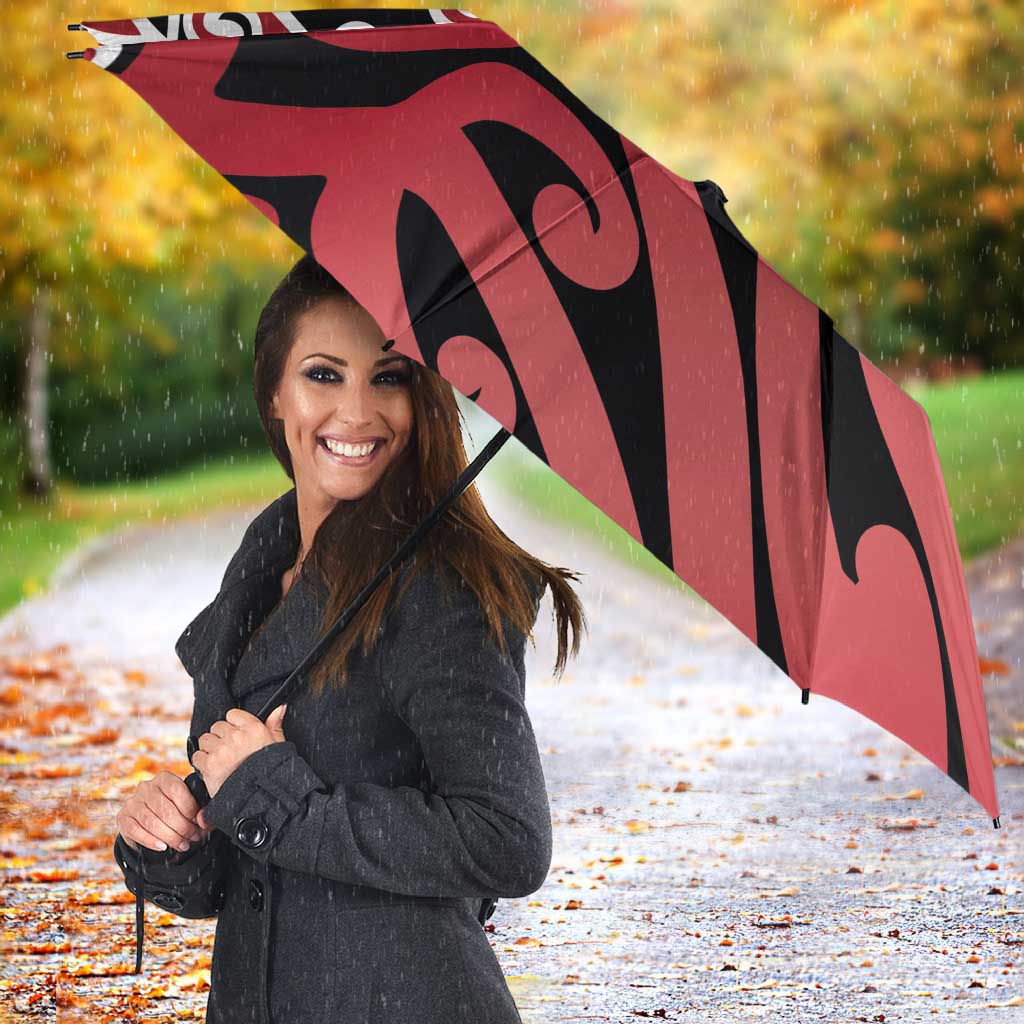 New Zealand Umbrella Aotearoa Kowhaiwhai Mix Taniko Art - Red - Polynesian Pride