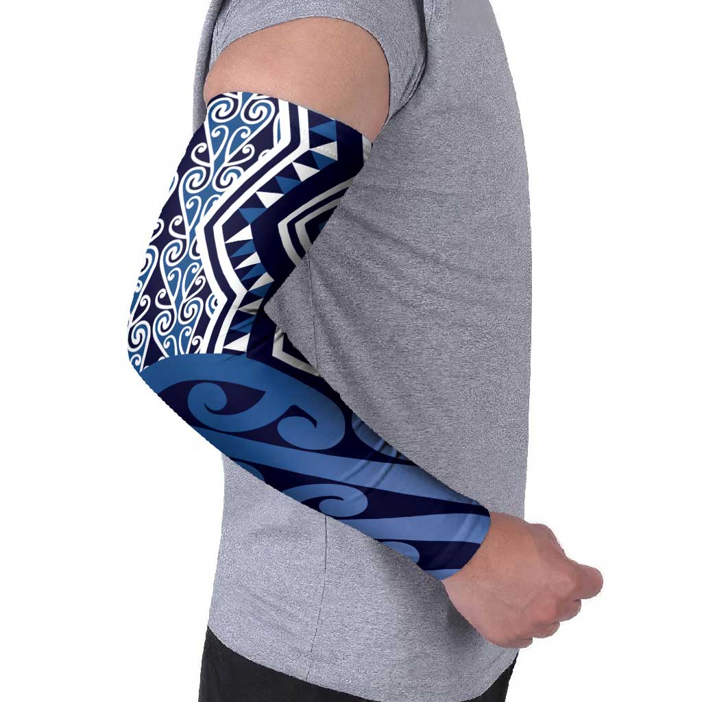 New Zealand Arm Sleeves Aotearoa Kowhaiwhai Mix Taniko Art - Blue - Polynesian Pride