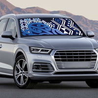 New Zealand Auto Sun Shade Aotearoa Kowhaiwhai Mix Taniko Art - Blue - Polynesian Pride