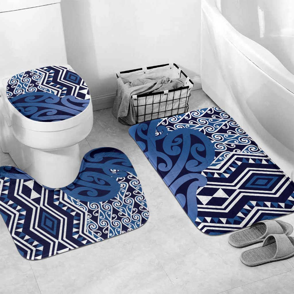 New Zealand Bathroom Set Aotearoa Kowhaiwhai Mix Taniko Art - Blue - Polynesian Pride
