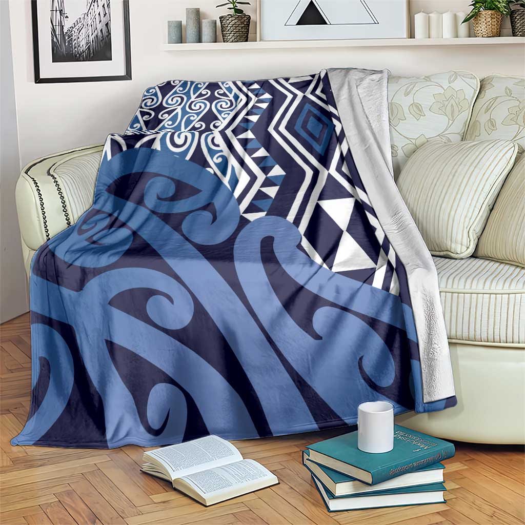 New Zealand Blanket Aotearoa Kowhaiwhai Mix Taniko Art - Blue