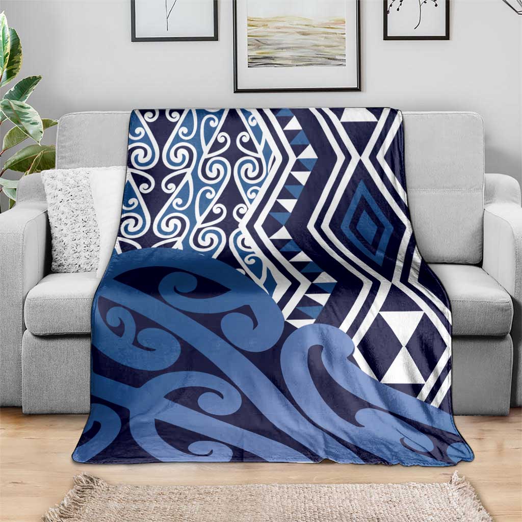New Zealand Blanket Aotearoa Kowhaiwhai Mix Taniko Art - Blue