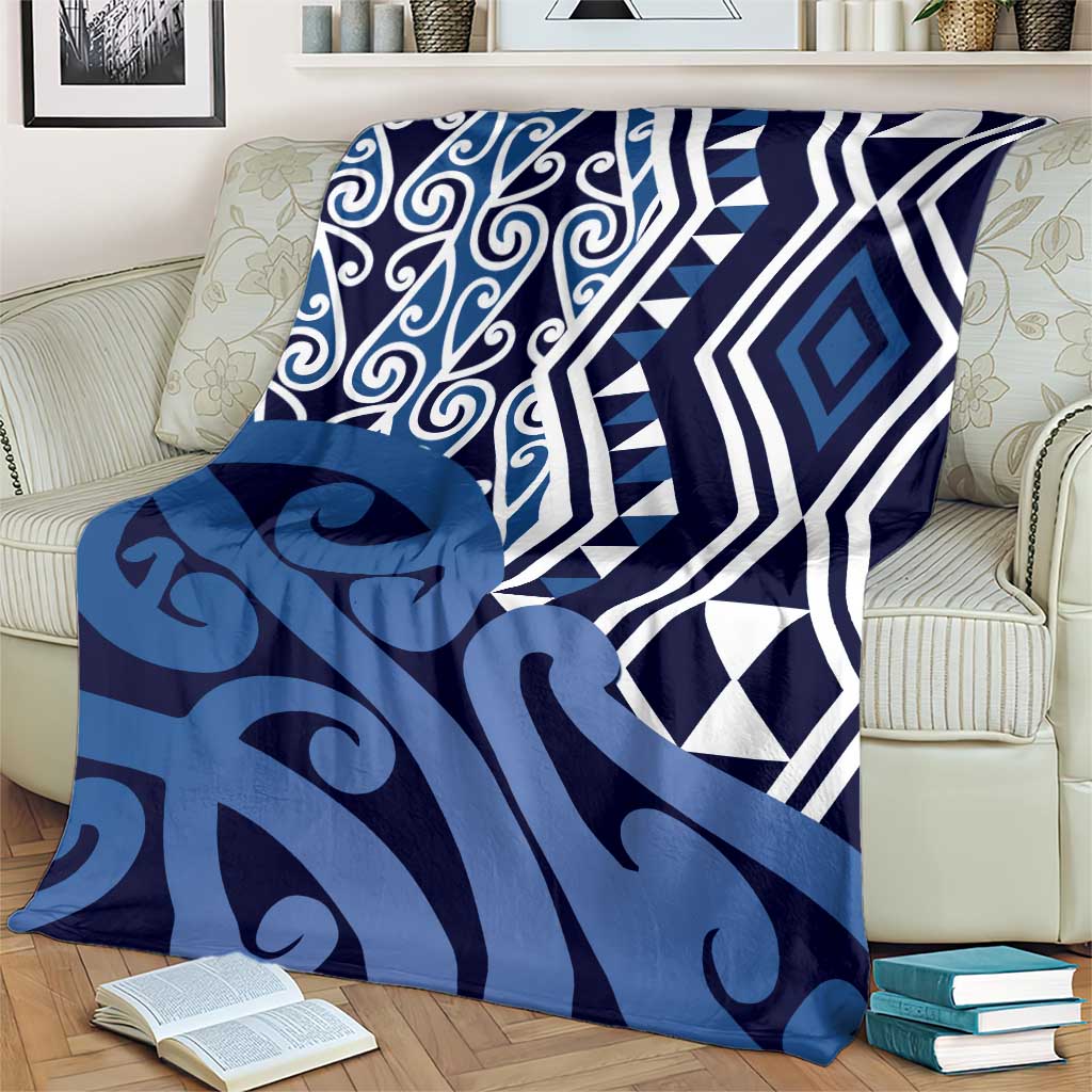 New Zealand Blanket Aotearoa Kowhaiwhai Mix Taniko Art - Blue