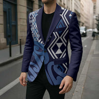 New Zealand Blazer Aotearoa Kowhaiwhai Mix Taniko Art - Blue - Polynesian Pride