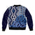 New Zealand Bomber Jacket Aotearoa Kowhaiwhai Mix Taniko Art - Blue