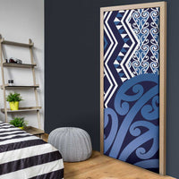 New Zealand Door Cover Aotearoa Kowhaiwhai Mix Taniko Art - Blue - Polynesian Pride