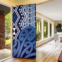 New Zealand Door Cover Aotearoa Kowhaiwhai Mix Taniko Art - Blue - Polynesian Pride