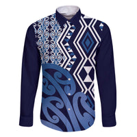 New Zealand Family Matching Off The Shoulder Long Sleeve Dress and Hawaiian Shirt Aotearoa Kowhaiwhai Mix Taniko Art - Blue