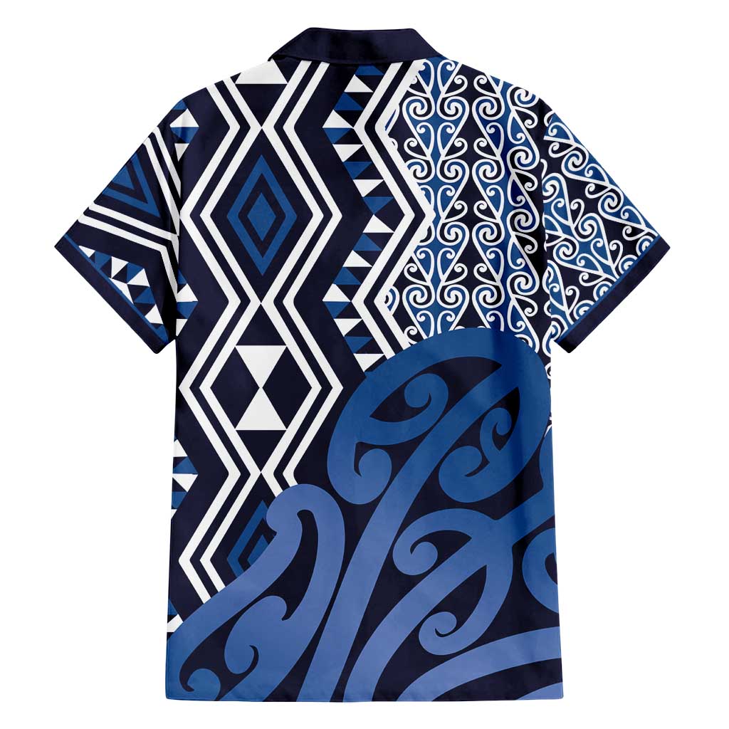 New Zealand Family Matching Summer Maxi Dress and Hawaiian Shirt Aotearoa Kowhaiwhai Mix Taniko Art - Blue LT14 - Polynesian Pride