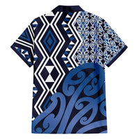 New Zealand Family Matching Summer Maxi Dress and Hawaiian Shirt Aotearoa Kowhaiwhai Mix Taniko Art - Blue LT14 - Polynesian Pride