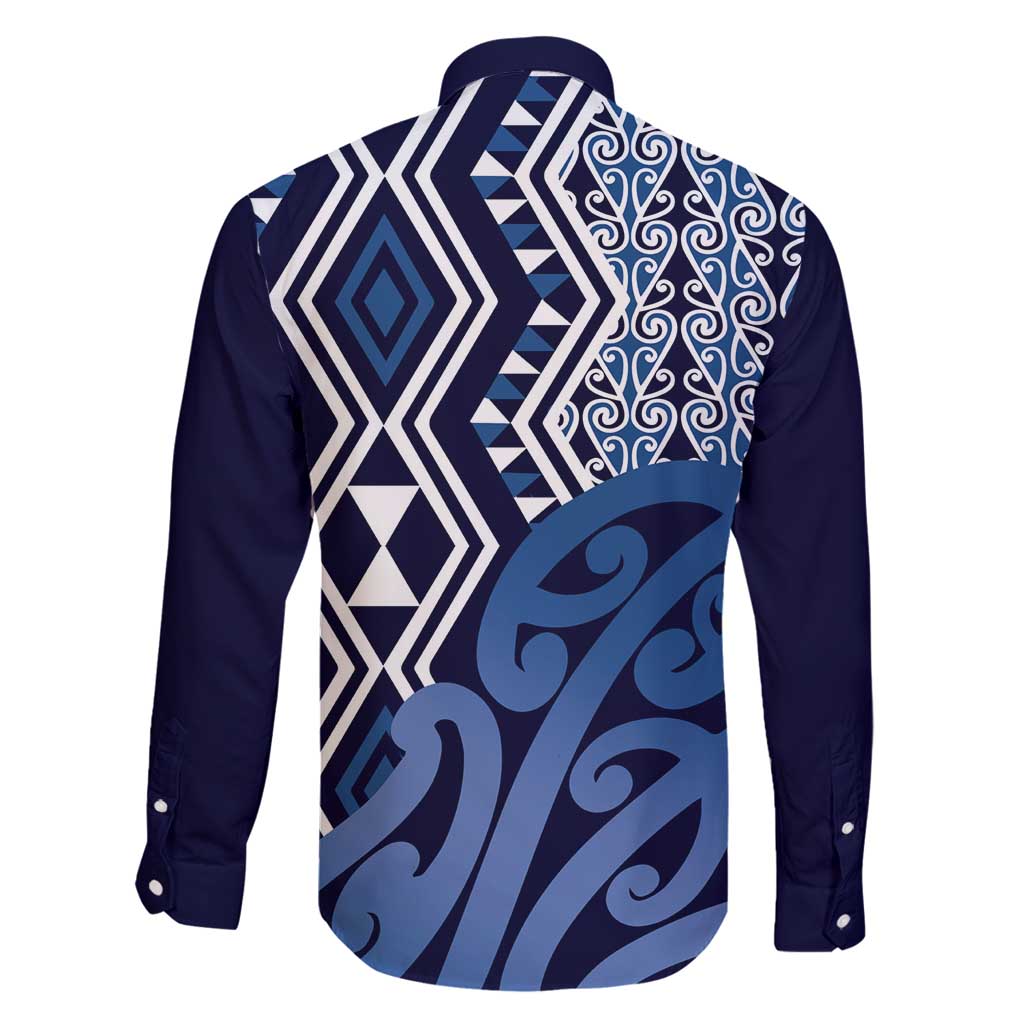 New Zealand Family Matching Summer Maxi Dress and Hawaiian Shirt Aotearoa Kowhaiwhai Mix Taniko Art - Blue LT14 - Polynesian Pride