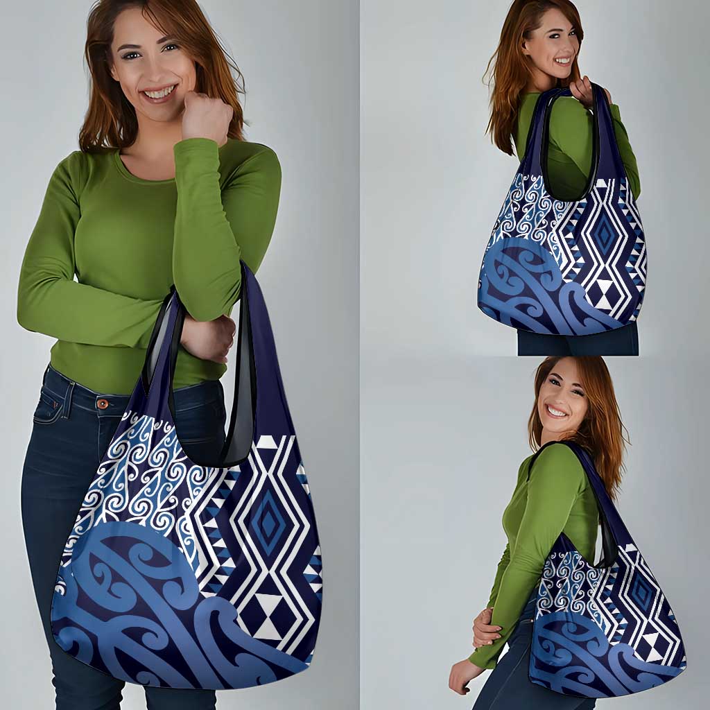 New Zealand Grocery Bag Aotearoa Kowhaiwhai Mix Taniko Art - Blue