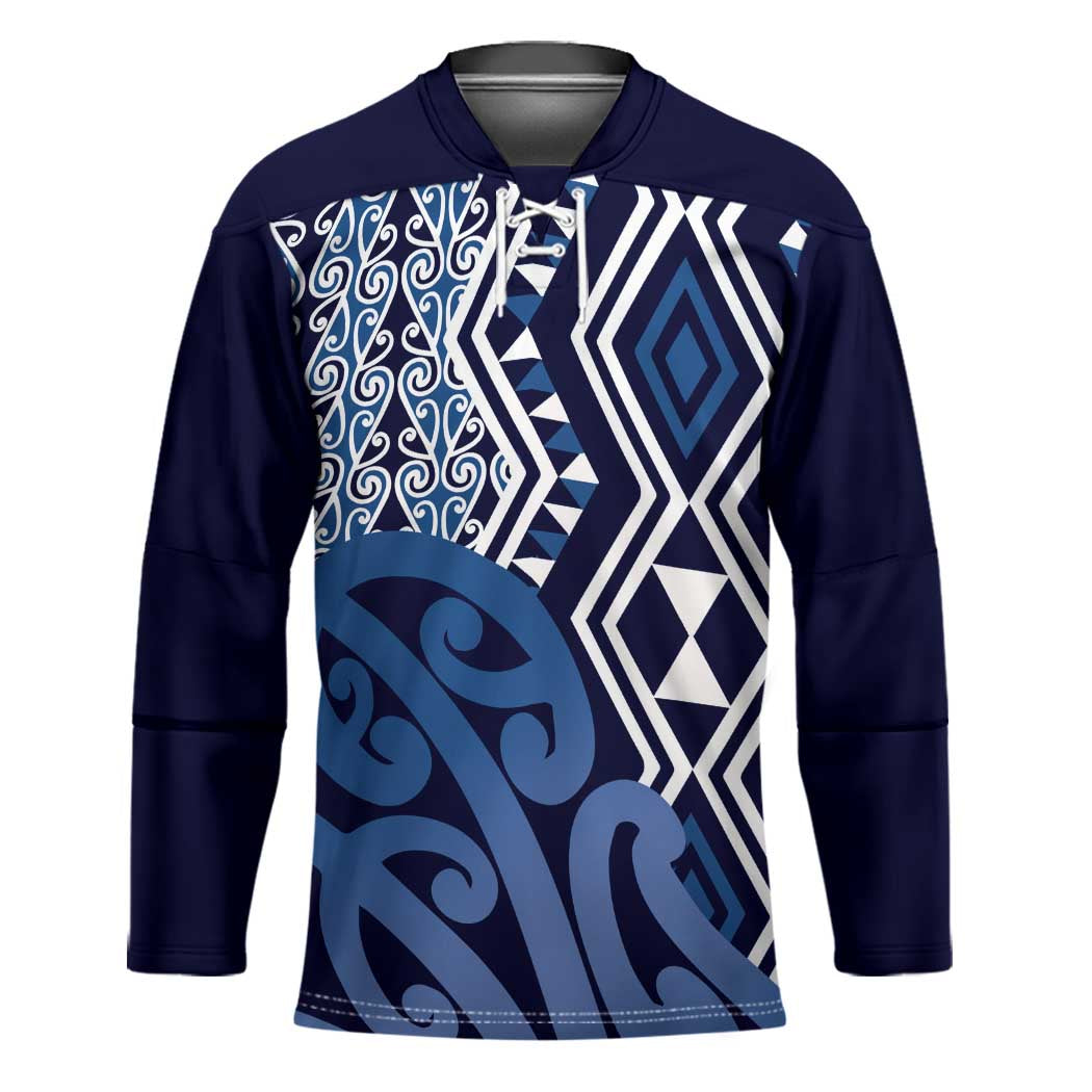 New Zealand Hockey Jersey Aotearoa Kowhaiwhai Mix Taniko Art - Blue - Polynesian Pride
