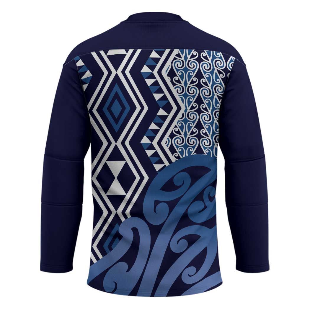 New Zealand Hockey Jersey Aotearoa Kowhaiwhai Mix Taniko Art - Blue - Polynesian Pride