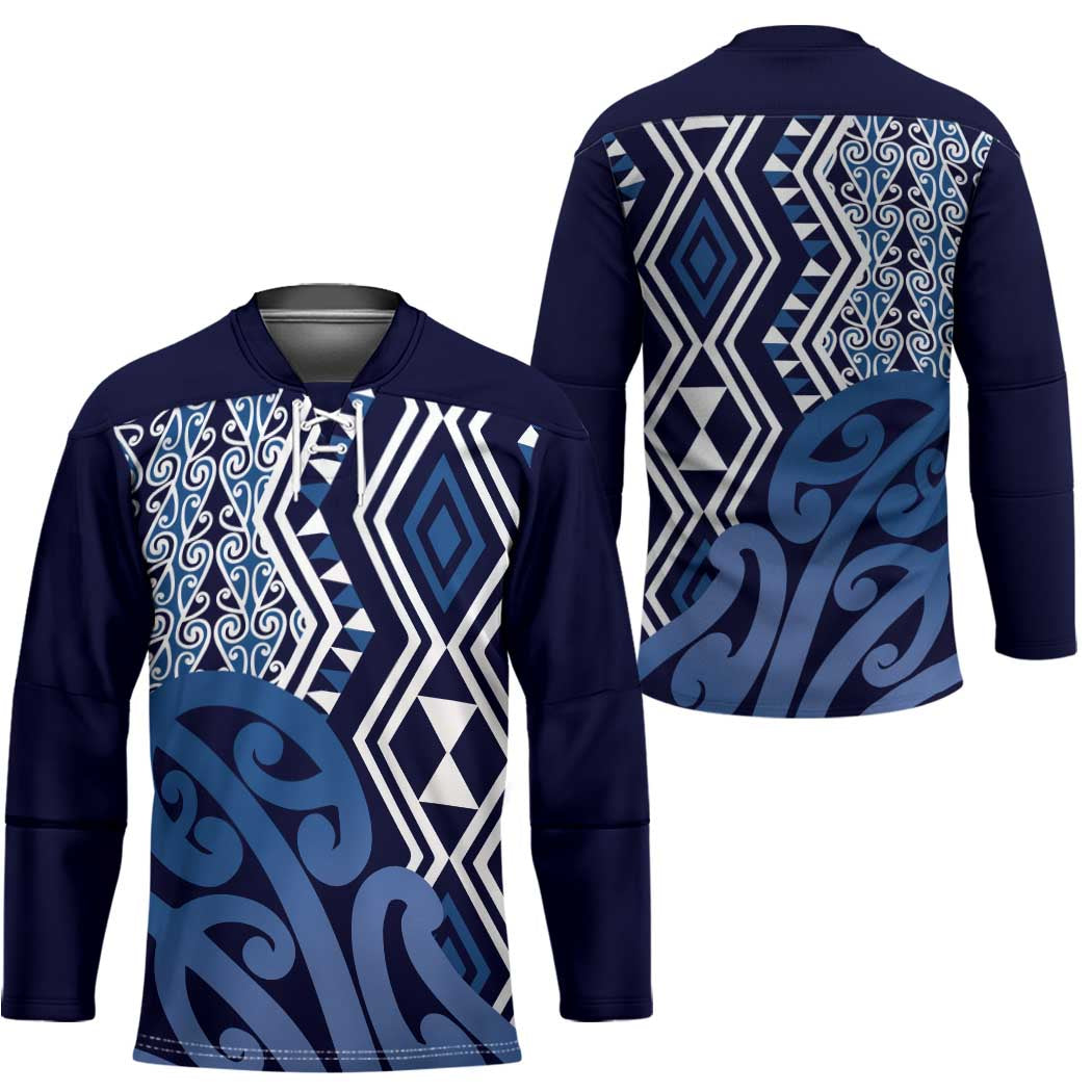 New Zealand Hockey Jersey Aotearoa Kowhaiwhai Mix Taniko Art - Blue - Polynesian Pride