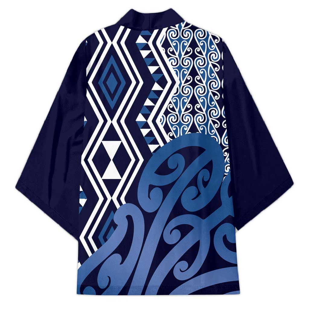 New Zealand Kimono Aotearoa Kowhaiwhai Mix Taniko Art - Blue - Polynesian Pride