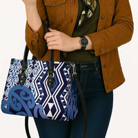 New Zealand Leather Bag Aotearoa Kowhaiwhai Mix Taniko Art - Blue - Polynesian Pride