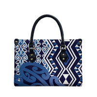 New Zealand Leather Bag Aotearoa Kowhaiwhai Mix Taniko Art - Blue - Polynesian Pride