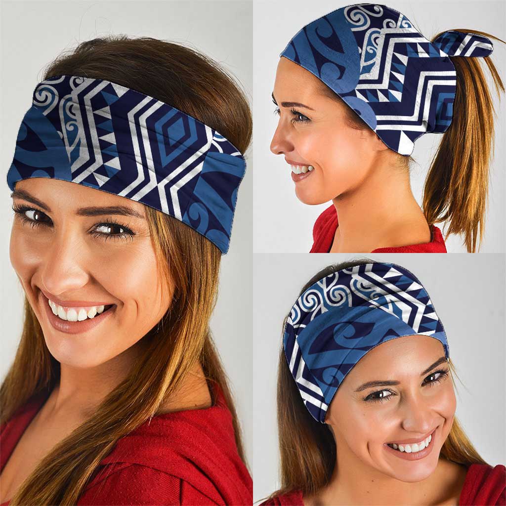 New Zealand Neck Gaiter Aotearoa Kowhaiwhai Mix Taniko Art - Blue - Polynesian Pride