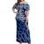 New Zealand Off Shoulder Maxi Dress Aotearoa Kowhaiwhai Mix Taniko Art - Blue