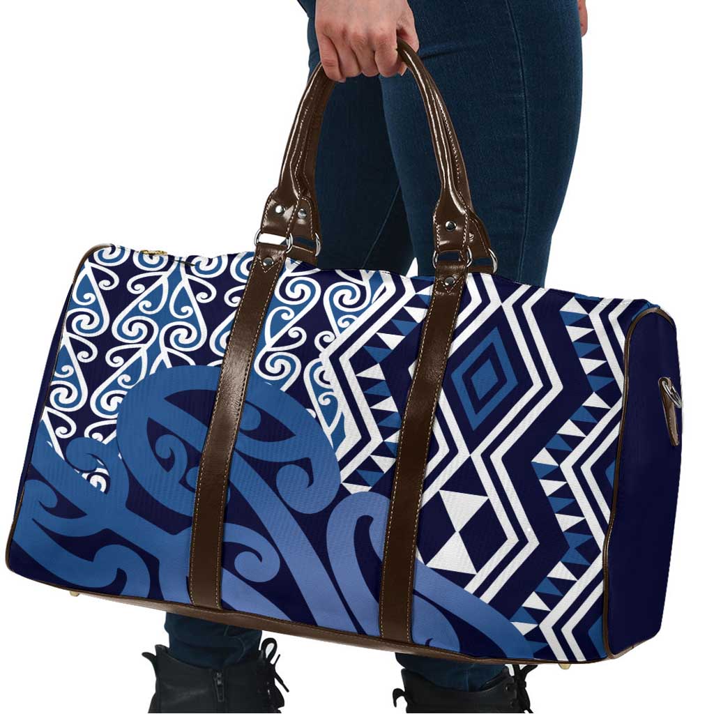 New Zealand Travel Bag Aotearoa Kowhaiwhai Mix Taniko Art - Blue - Polynesian Pride