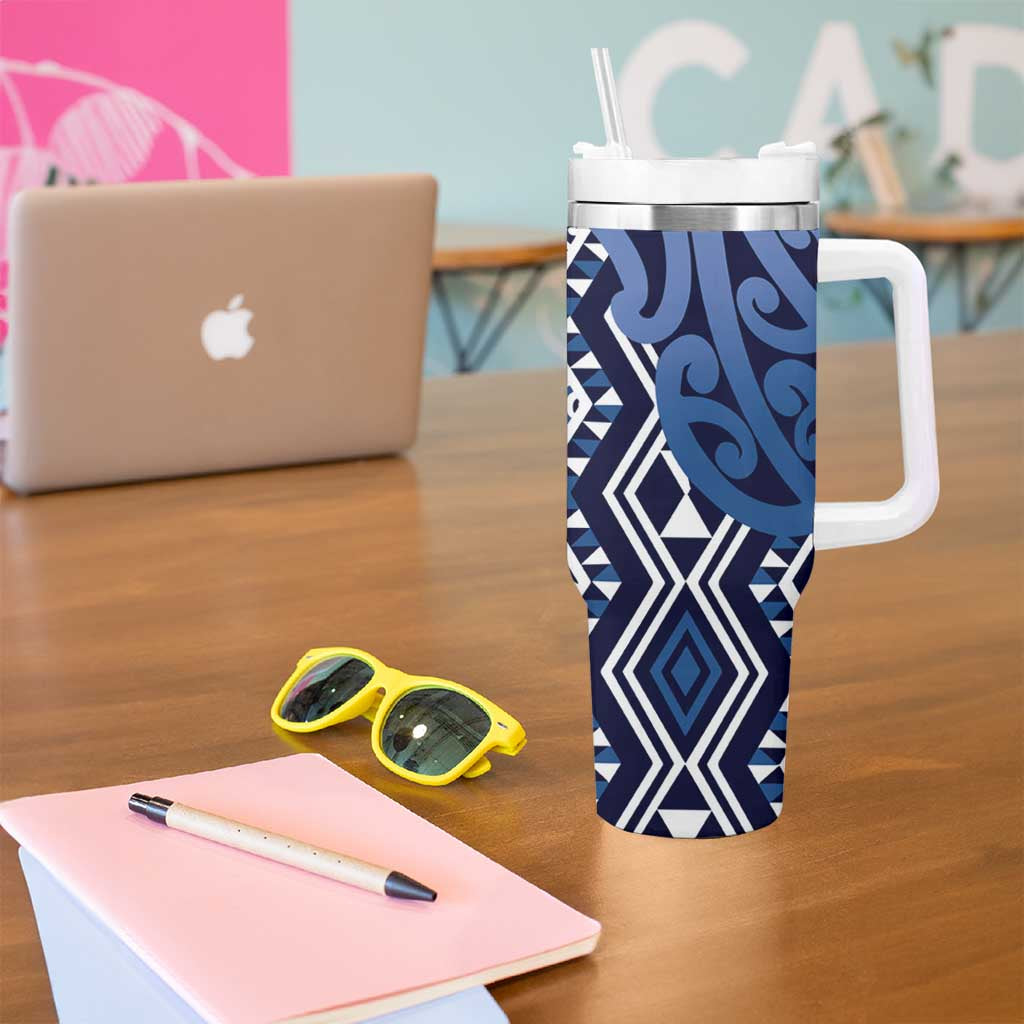 New Zealand Tumbler With Handle Aotearoa Kowhaiwhai Mix Taniko Art - Blue LT14