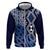 New Zealand Zip Hoodie Aotearoa Kowhaiwhai Mix Taniko Art - Blue